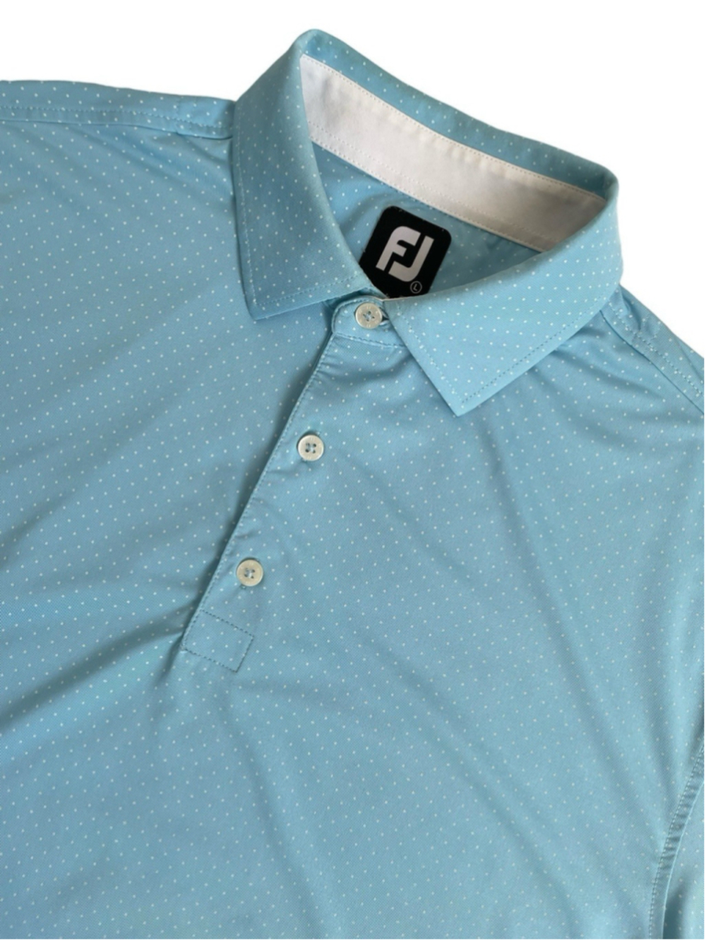 FootJoy Golf Performance Polo Shirt Mens Large Sky Blue Polka Dot Print